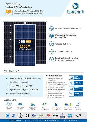 Polycrystalline 200-340Watt & Mono PERC 375-400Watt Solar Panel Technical Datasheet - Bluebird Solar