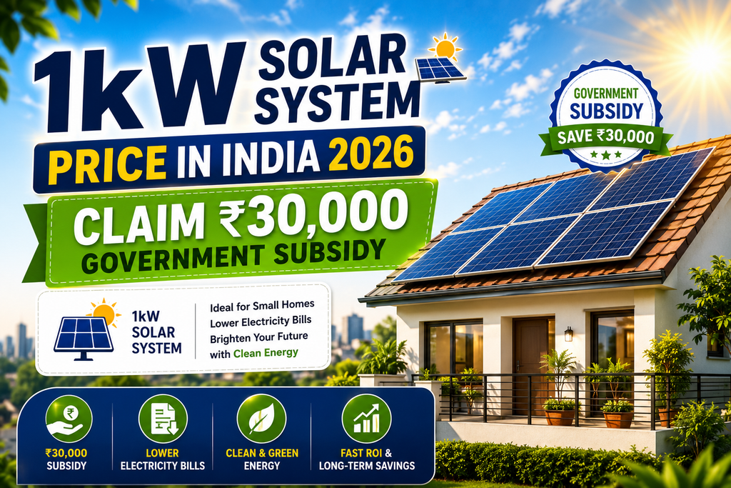 1kW Solar System Price in India 2026: Claim ₹30,000 Government Subsidy
