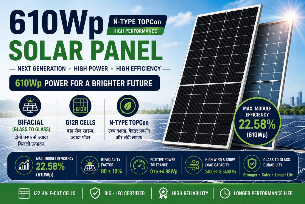 610Wp Solar Panel: G12R N-Type TOPCon Bifacial Panel