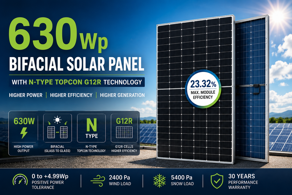 630Wp Bifacial Solar Panel with N-Type TOPCon G12R Technology