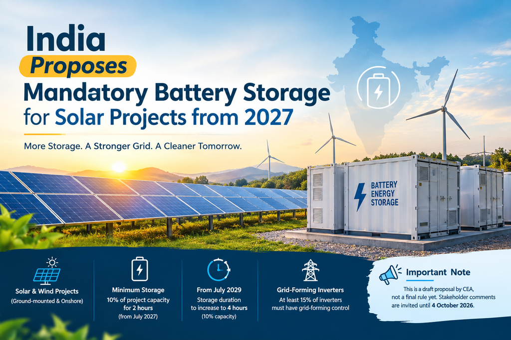 India Proposes Mandatory Battery Storage for Solar Projects from 2027