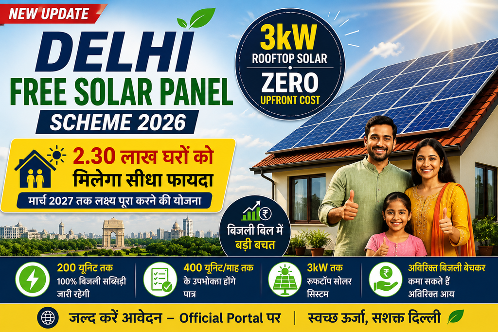 Delhi Free Solar Panel Scheme 2026: 2.30 लाख घरों को मिलेगा 3kW Rooftop Solar, जानें पूरी योजना