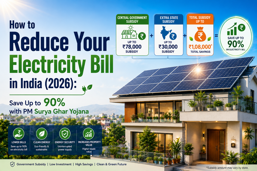 How to Reduce Your Electricity Bill in India (2026): Save Up to 90% with PM Surya Ghar Yojana