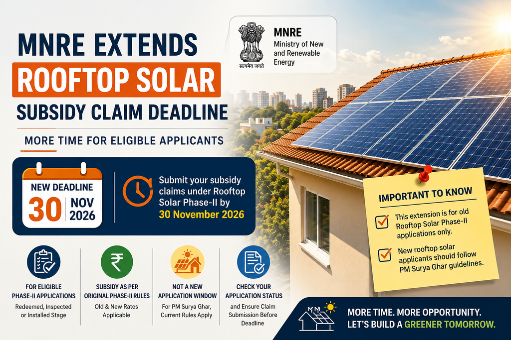 MNRE Extends Rooftop Solar Subsidy Claim Deadline to Nov 30, 2026