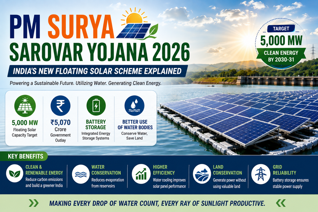 PM Surya Sarovar Yojana 2026: 5,000 MW Floating Solar Scheme