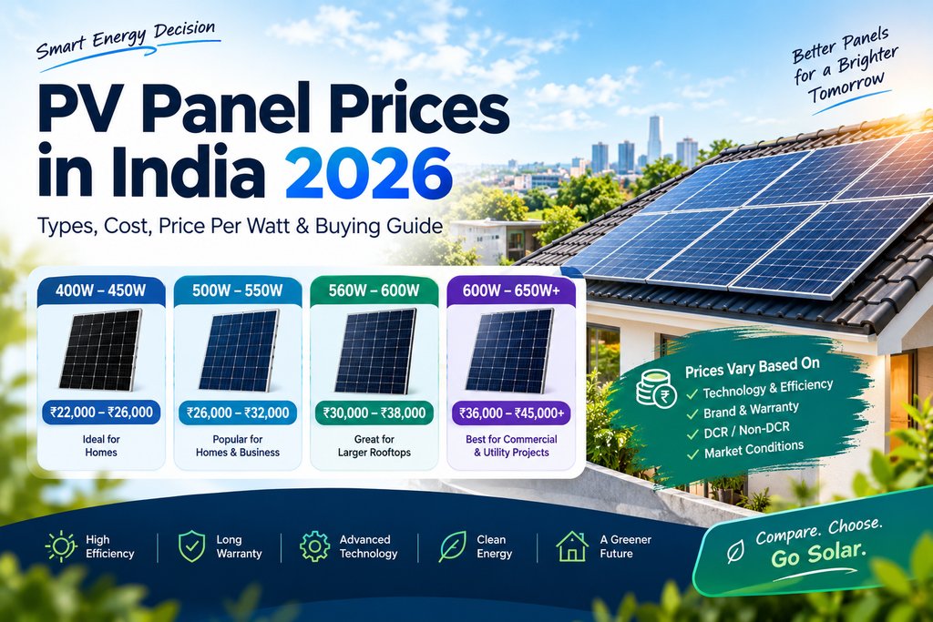 PV Solar Panel Price in India 2026: Latest Cost, Wattage & Technology