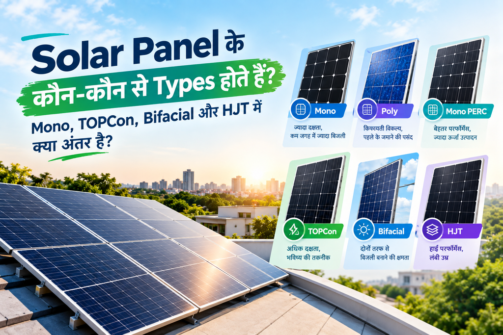 Solar Panel कितने Types के होते हैं? Mono, TOPCon, Bifacial और HJT की पूरी जानकारी