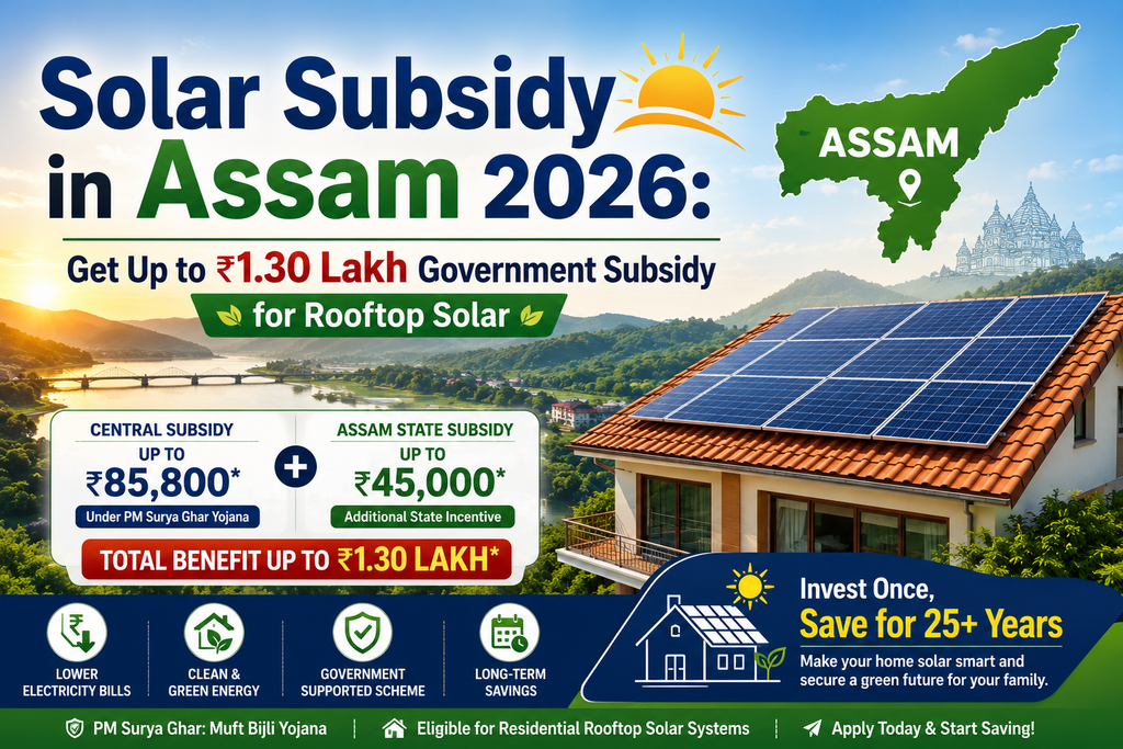 Assam Solar Subsidy 2026: Get Up to ₹1.30 Lakh Government Benefit