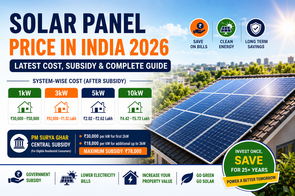 1kW, 3kW, 5kW & 10kW Solar Panel Cost in India