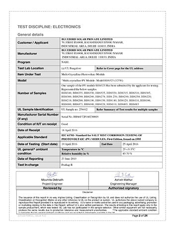  IEC - 61701 Certificate - Bluebird Solar