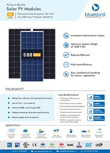 Polycrystalline 150-175Watt & Mono PERC 180-200Watt Solar Panel Technical Datasheet - Bluebird Solar