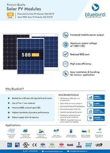 Polycrystalline 200-220Watt & Mono PERC 250-275Watt Solar Panel Technical Datasheet - Bluebird Solar