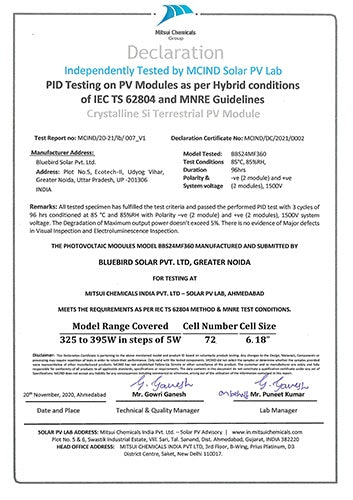  IEC - 62804 Certificate - Bluebird Solar